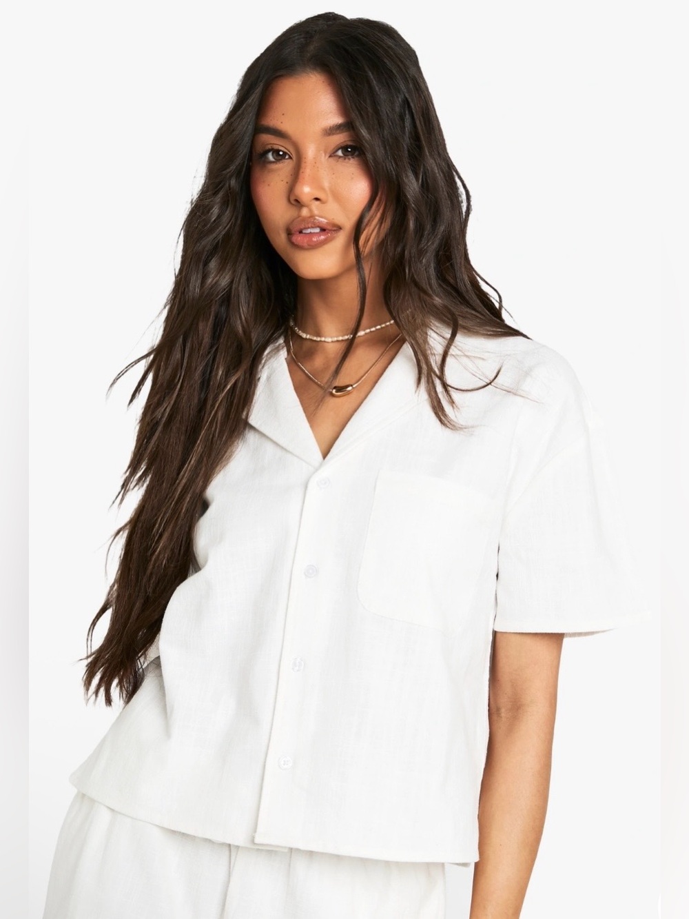 Japna White Short-Sleeve Button-Down Camp Shirt